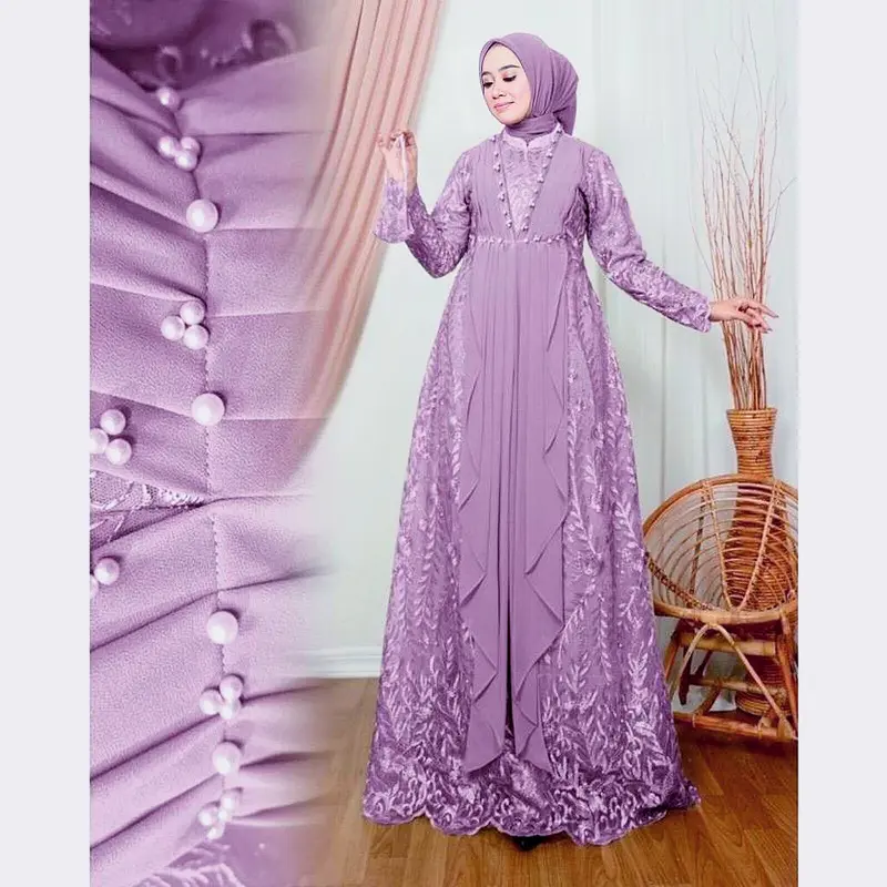 MAXI SHANIA FULL BRUKAT | M L XL XXL 3XL | GAMIS BUSUI TERBARU FASHION MUSLIM WANITA Hitam Cokelat Navy Bunga Putih 4
