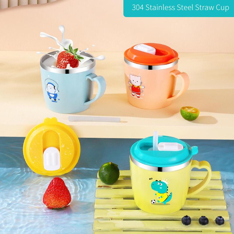 Product Introduction of Cute Cartoon Animal Pattern Stainless Steel Mug, 1 Count 250ml Drinking Cup with Straw, Household Water Cup for Home School Outdoor, Household Kitchen Products 2