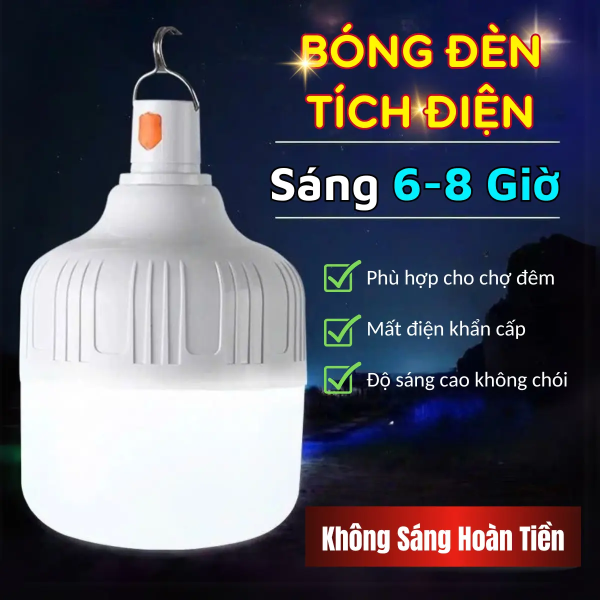 Bóng Đèn LED 300W Tích Điện 6-8 Tiếng 3 Chế Độ Sáng. Bảo Hành 1 Đổi 1