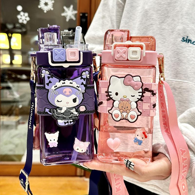 Product Introduction of Sanrio Tritan Plastic Water Cup Double Drink Kids Water Bottles Portable Tumbler  Mug With Straw  School Day Birthday Gift  Kuromi Cinnamoroll Hellokitty Reusable Bottled Drinkware Washable 2