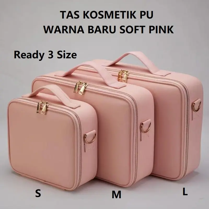 Tas Kosmetik PU Soft Pink Tas Make up Beauty Case Makeup Box