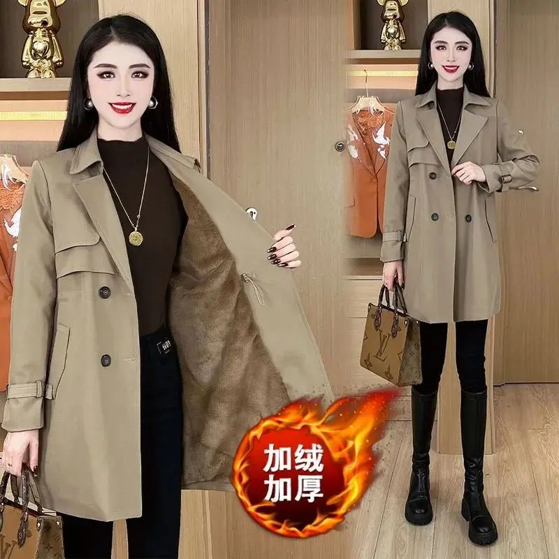 Áo khoác ngoài Lông Cừu, Dày, Dành Cho Nữ, Thời Trang Mới Mùa Thu Và Mùa Đông, Kiểm Soát Eo, Dài Trung Bình Bó Sát Và Ấm Áp, Thanh Lịch, 2024