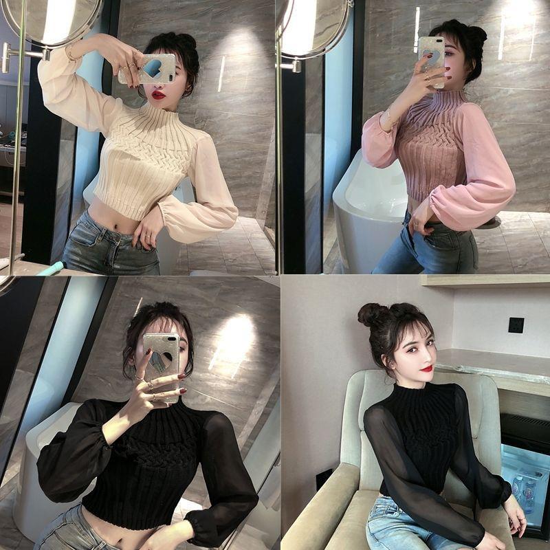 Áo len dáng ngắn croptop MIHAE, áo kiểu nữ hàng Quảng Châu cao cấp 2