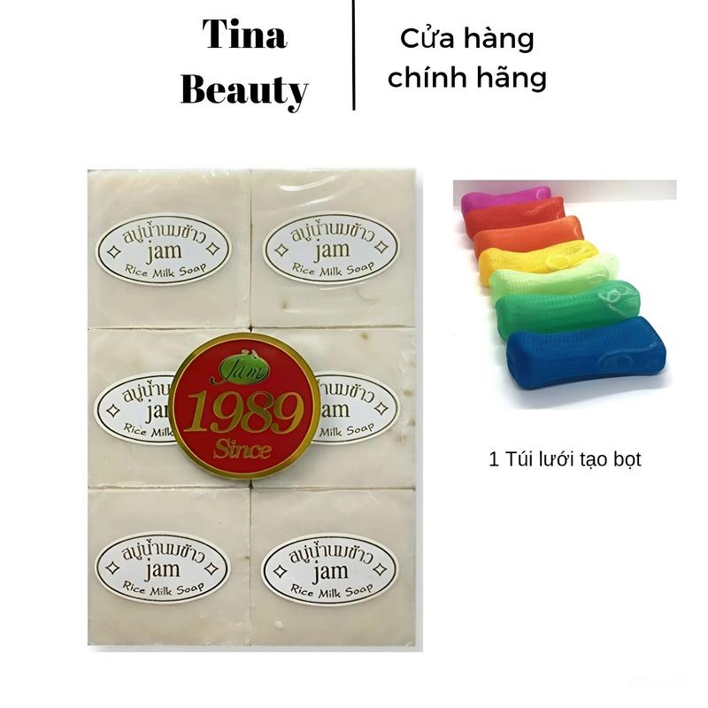 [Lố 12 Cục+Túi Lưới] Xà Phòng Cám Gạo Sữa Jam Thái Lan và Túi Đựng Tạo Bọt