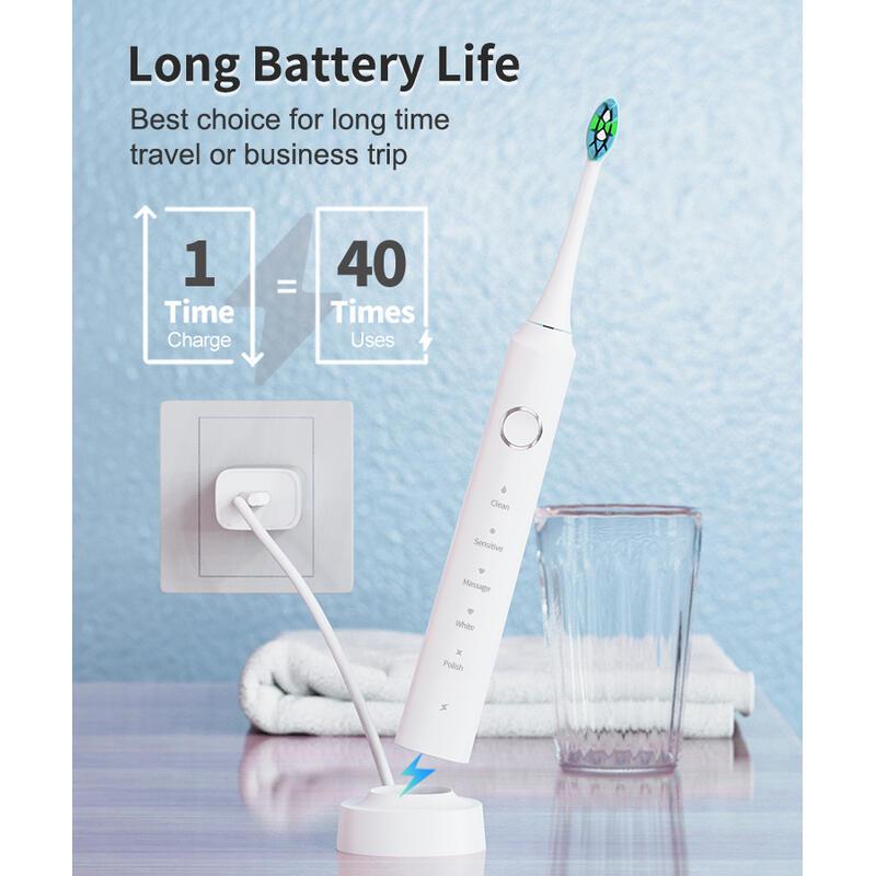 Product Introduction of Rechargeable Portable for Travel Electric Sonic Toothbrush Whitening IPX7 Waterproof 5 Working Modes 8