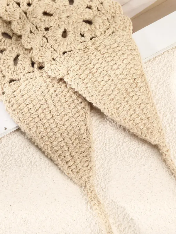 Flowers Hollow Design Knitted Hair Band, Elegant Plain Head Band, Boho Fashion Hair Accessories for Women and Girls 3