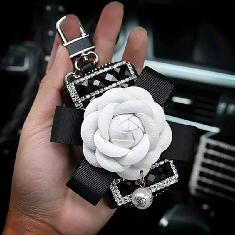 Dompet STNK square bunga camelia bling bling | Dompet gantungan kunci mobil motor