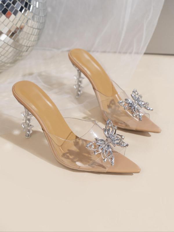 Women's Rhinestone Decorated Butterfly Design High Heel Sandals, Elegant Pointed Toe Sandals for Party, Banquet, Fashionable Shoes for Daily Wear 0