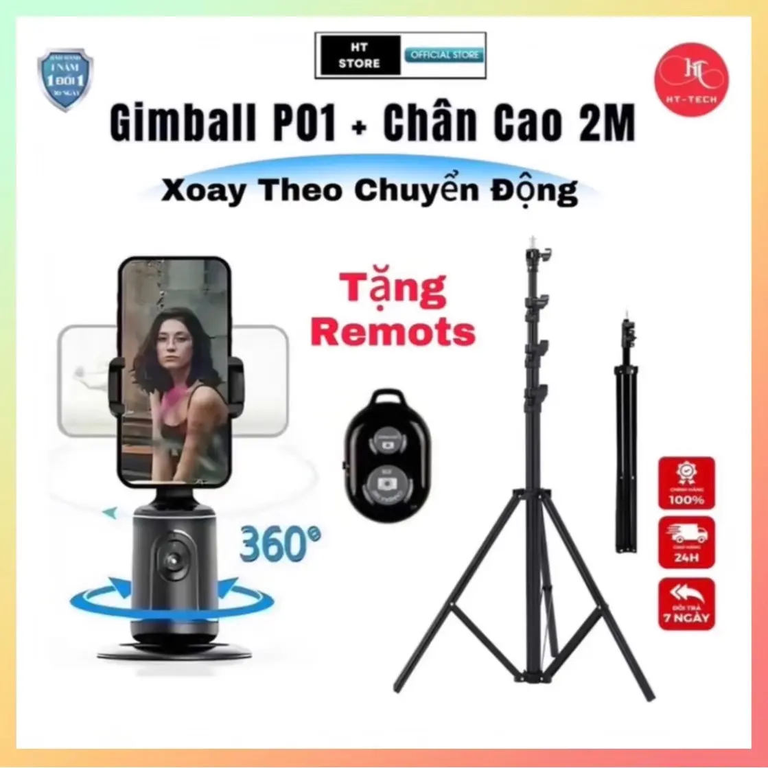 GIMBALL PO1 AI 360 độ [ MUA 1 TẶNG 1 REMOT BLUETOOTH ] Tự Động Xoay 360 độ .Nhận Diện Chủ Thể.Khuôn Mặt.Ra Lệnh Bằng Cử Chỉ Tay.Hỗ Trợ Quay Video.Làm Vlong.Quay Tiktok[ HT STORE ] Selfie Phụ Kiện