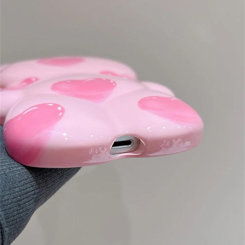 Ốp Điện Thoại Hình Gấu 3D Trái Tim Màu Hồng, Phong Cách Hàn Quốc, Dành Cho iPhone 15 14 13 12 11 Pro Max, Ốp Mềm Chống Sốc Silicon Sành Điệu, Funda 5
