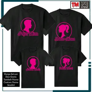 Baju distro Kaos Couple Keluarga Motif BARBIE  Bisa Tambah Nama Gratis Custom Bahan Katun Untuk Pasangan Baju Dewasa Atasan Panjang Santai