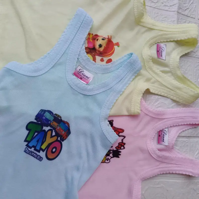 [ 3 & 6 PCS ] Singlet anak laki-laki dan perempuan motif gambar / Kaos dalam anak polos karakter Fashion 3