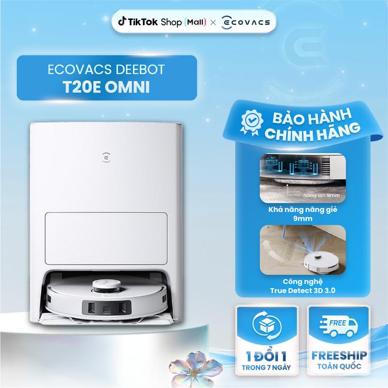 [KOL] Robot hút bụi lau nhà Ecovacs Deebot T20e Omni (New 2024) - Lực hút 7100Pa - Tự động giặt giẻ và sấy khô bằng khí nóng-máy hút bụi lau nhà Làm Sạch