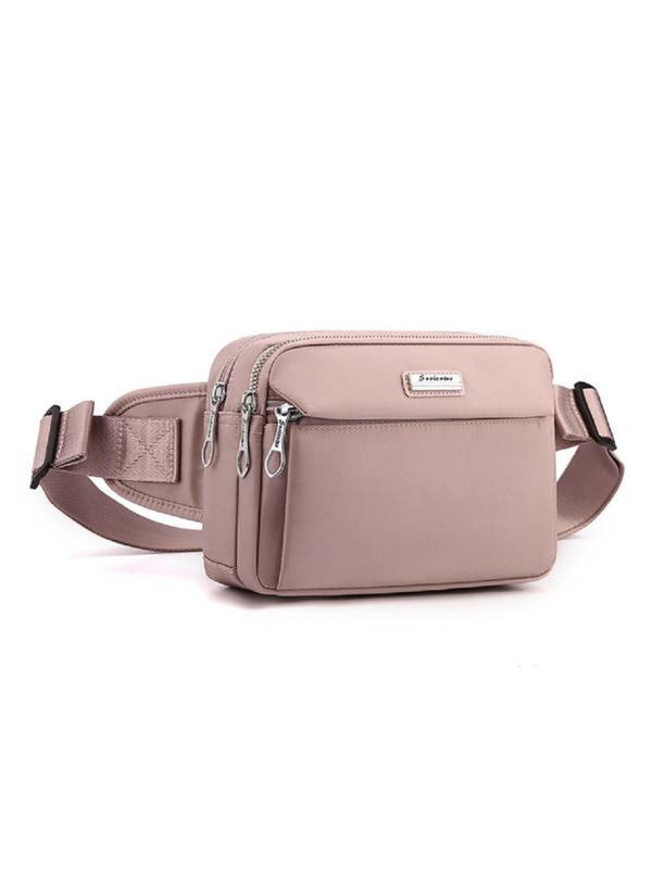Women's Fashionable Letters Patched Fanny Pack, Casual Solid Color Zipper Chest Bag for Daily Used, Multi-layer Zipper Fanny Pack 0