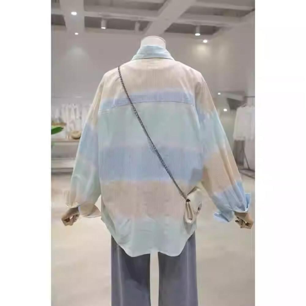 [clearance]CHICMORE Atasan Kemeja Kasual Lengan Panjang Longgar Motif ...