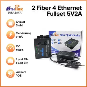 【Support POE】100Mbps 2F4E Converter 4 RJ45 2 SC Ethernet Fiber Converter non atau dengan adaptor 5V-12V power input