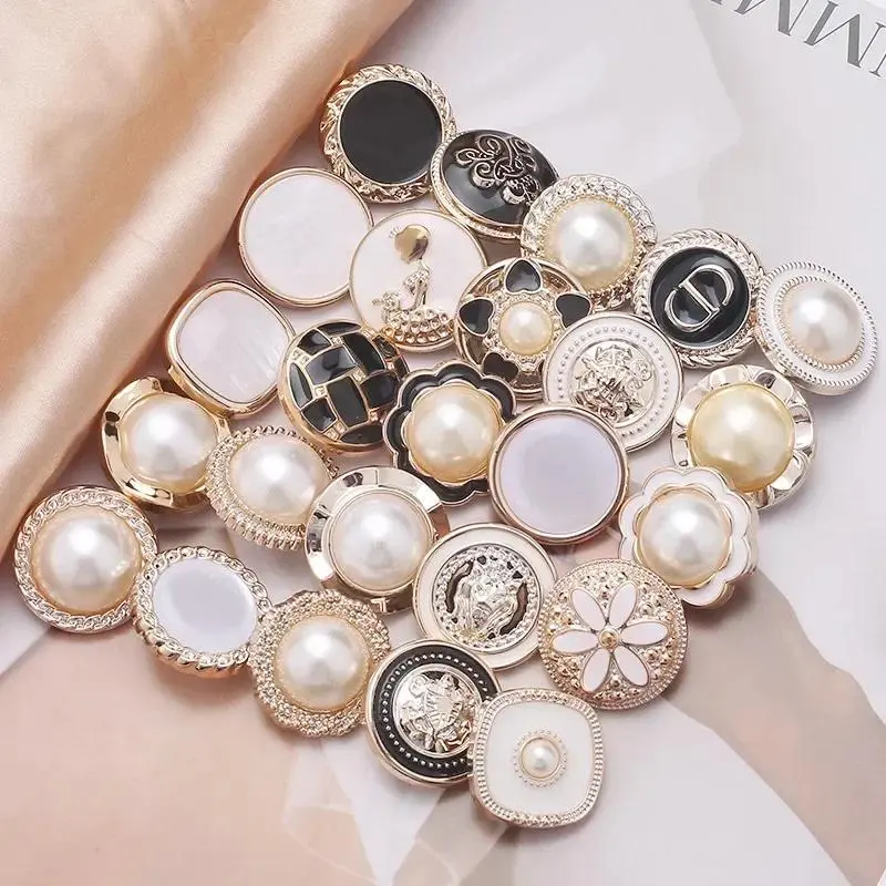 Nút Cài Áo Ngọc Trai Trắng Vàng, 10 Cái, 21mm / 25mm, Chuôi Nhựa, Cho Phụ Kiện Quần Áo May Mặc Tự Làm, Làm Bằng Tay, Thích Hợp Cho Sổ Lưu Niệm