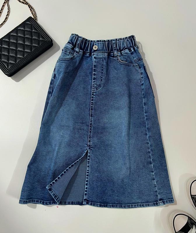 HN23006 Chân Váy Jean Cotton Có Co Giãn Dáng Dài Qua Gối Xẻ Tà Trước Lưng Thun Cho Bé Gái Từ 25kg Đến 57kg Women Quần