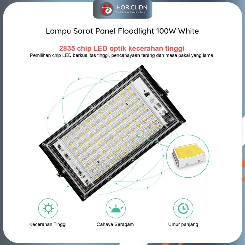 HORICI LAMPU SOROT / LAMPU PANEL LED FLOODLIGHT 100W WHITE / WATERPROOF 5