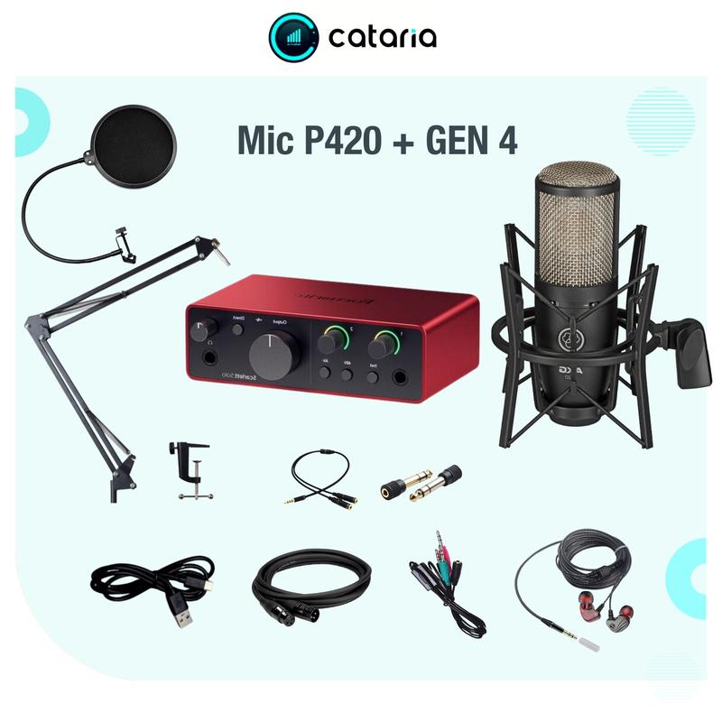 Bộ Mic Livestream, Thu Âm Chuyên Nghiệp P420  Kết Hợp Sound Card Focus Solo Gen 4  Tặng Tai Nghe Đèn Live _ Cataria