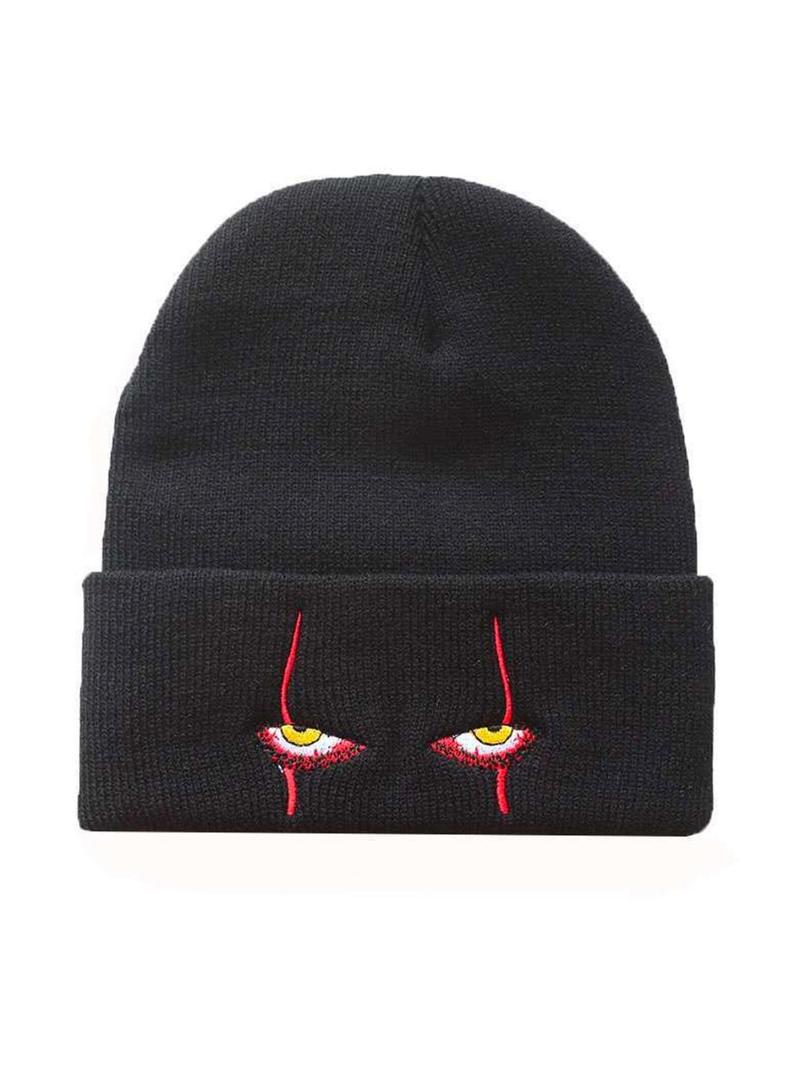 Product Introduction of Unisex Street Style Beanie Hat with Eye Design, Casual Trendy Warm Beanie Hat, Fashionable Knitted Beanie Hat For Fall & Winter 4