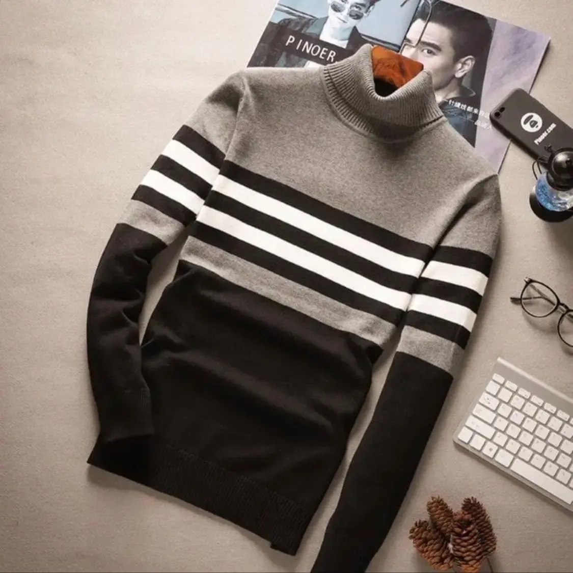 Sweater Pria Crosline Switer Rajut Turtleneck Tebal