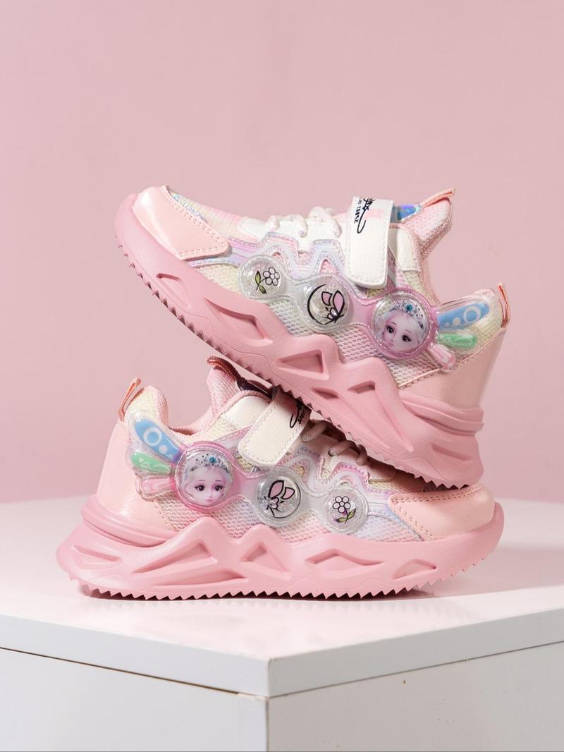 Product Introduction of Girl's Cute Cartoon Pattern Contrast Mesh Design Sneakers, Casual Comfortable Breathable Sports Shoes, All-match Round Toe Sneaker for Daily Wear 9