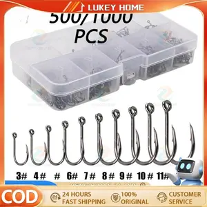 Set Kail Pancing 1000Pcs Ukuran 3-11 Kotak Organizer Baja Karbon Anti Karat Tali Nylon 50LB Multi Tipe Pemancing Pemula Profesional Nelayan Pancing Laut Darat Kondisi Ekstrim Tajam Presisi Kait Efektif Tahan Lama 100% Original