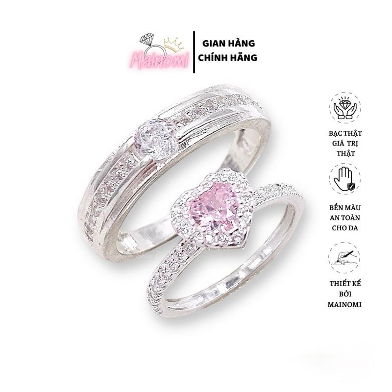 Nhẫn đôi trái tim 2 màu bạc ta MAINOMI xinh xắn