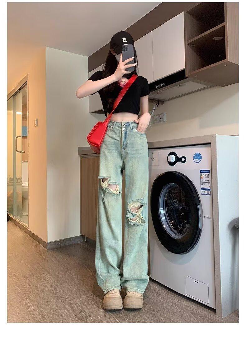 Product Introduction of Quần Jean Rách Thẳng Cổ Điển Phong Cách Cổ Điển Đường Phố Cao Cấp Mỹ, Xu Hướng Ins, Hàng Mới Về Mùa Hè, Dành Cho Nam Và Nữ, Hợp Xu hướng Menswear Pants 4
