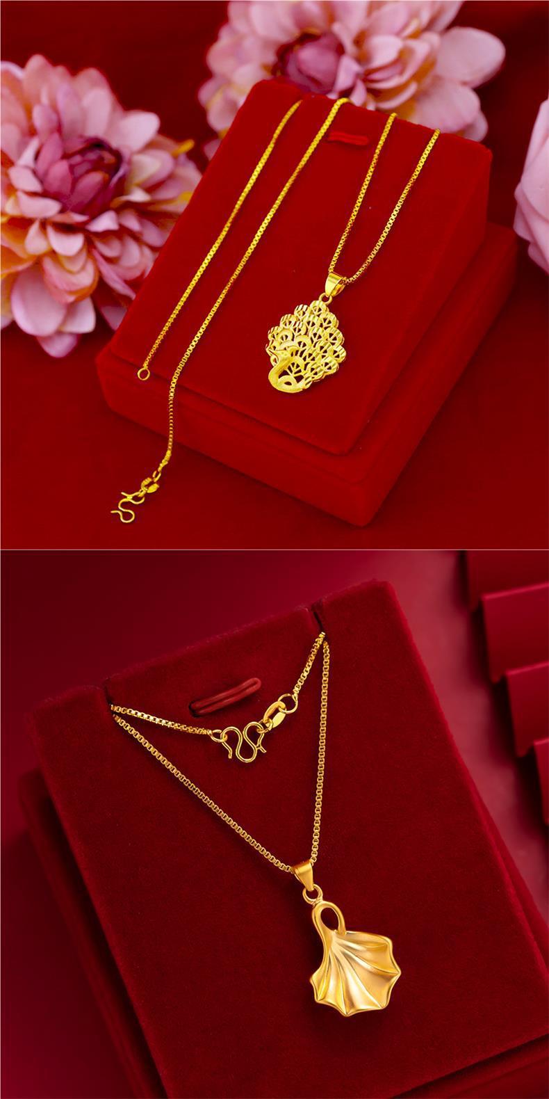 Product Introduction of SOURCE Vietnam Alluvial Gold Necklace Women 999 Pure Gold 18K Gold Plated Bow Flower Pendant Clavicle Chain Gold Plated 15