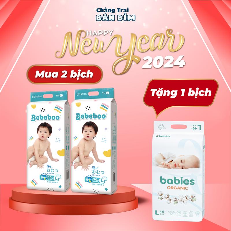   Mua 2 Tặng 1  Combo 2 Bịch Bỉm Bebeboo Tặng 1 Bịch bỉm đóng đêm BABIES ORGANIC *BBB-2* ~BO-1~ Cho Bé 