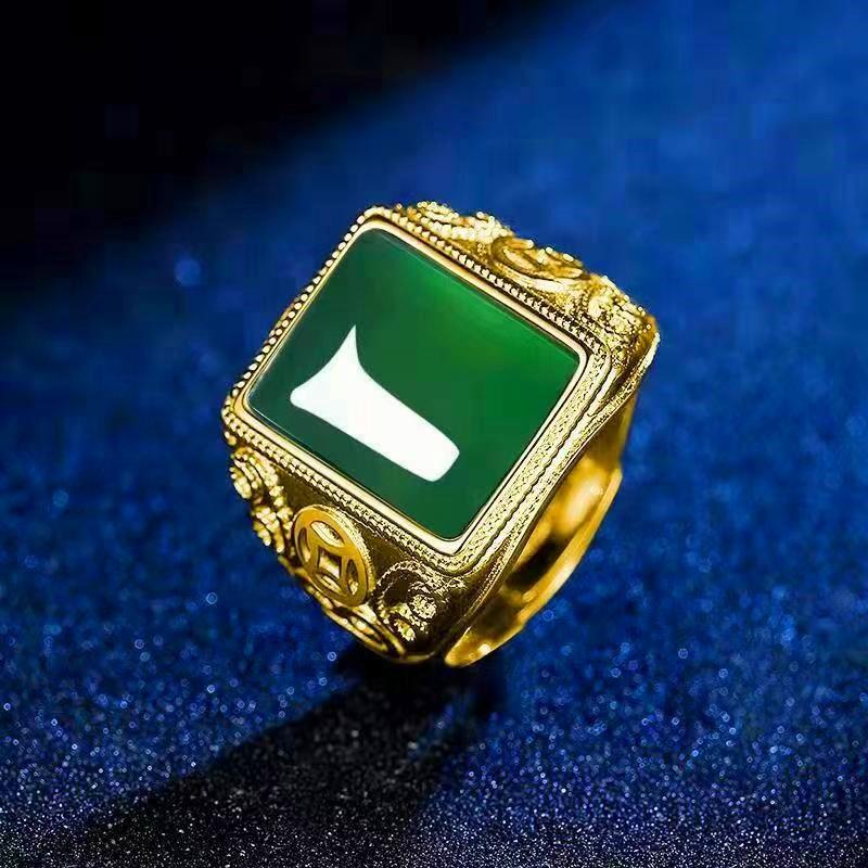 Product Introduction of Fashionable imitation agate gold ring, personalized and simple men's carnelian emerald ring ring 13