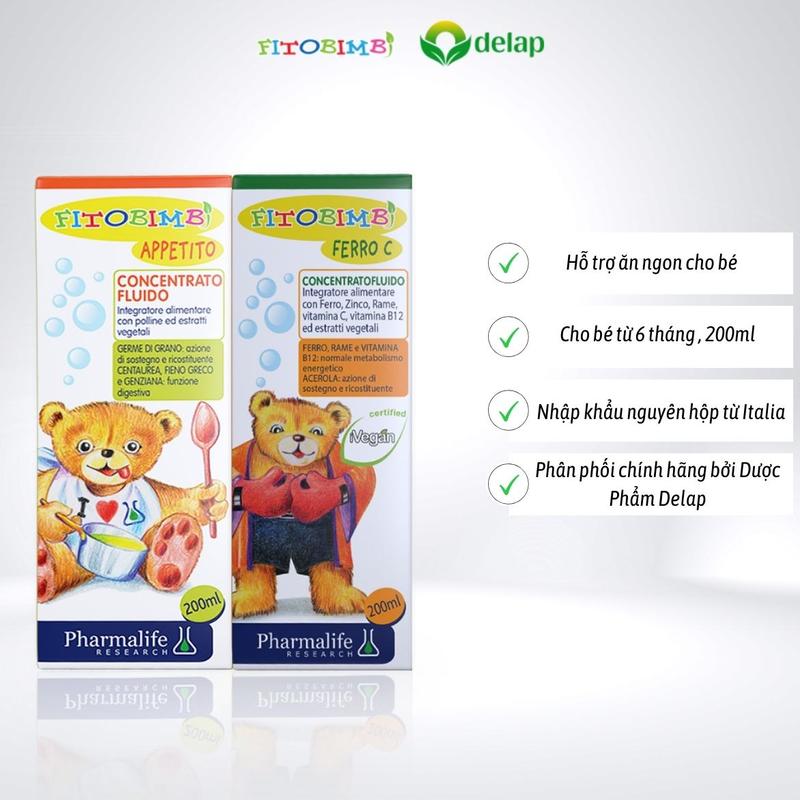 Combo Siro Ăn Ngon Fitobimbi Ferro C + Fitobimbi Appetito Bổ Sung Vitamin Sắt Kẽm Và Các Vi Chất Hỗ Trợ Bé Ăn Ngon, Hấp Thu Tốt Cho Bé Từ 6 Tháng Tuổi Chai 200ml
