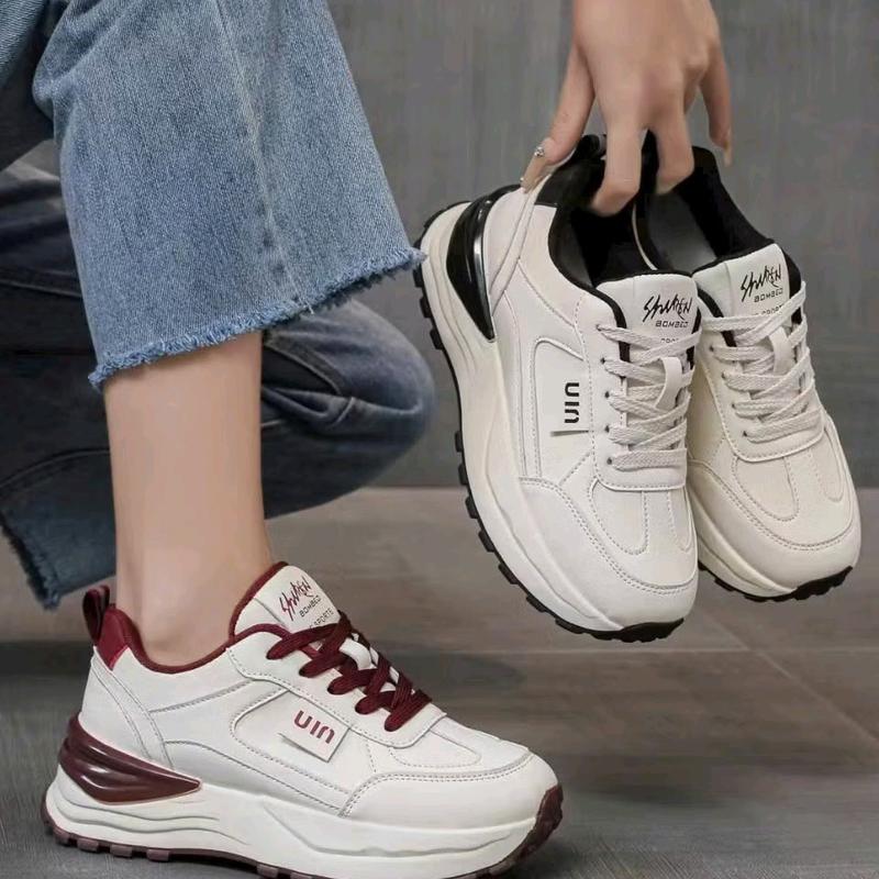  Giầy thể thao chữ miu đỏ nâng đế cao 5cm dành cho nữ giúp hách dáng tăng chiều cao màu trắng Sneaker GiàY Shoes Nhung Cao Su 