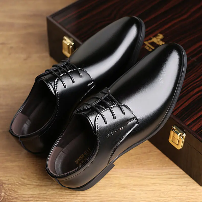 Spring Soft Leather Men's Business Formal Shoes round Toe Casual Wedding Breathable Leather Shoes Comfortable Alligator Pattern
