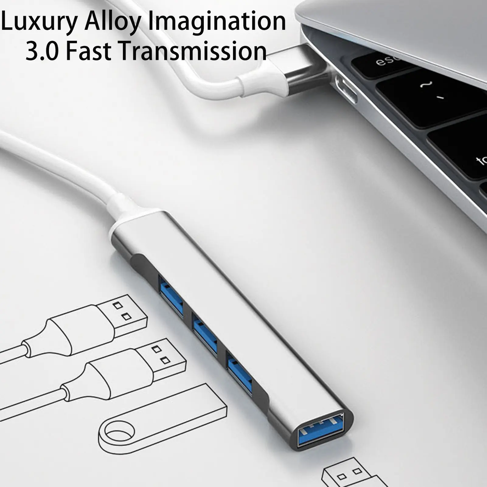 Hub USB 4 Trong 1, Đa Chức Năng, Tốc Độ Cao, Không Cần Trình Điều Khiển, Tản Nhiệt Nhanh, Truyền Tệp, Di Động, Loại C, Trạm Nối USB 3.0, Bộ Chuyển Đổi Đa Bộ Chia, Phụ Kiện PC