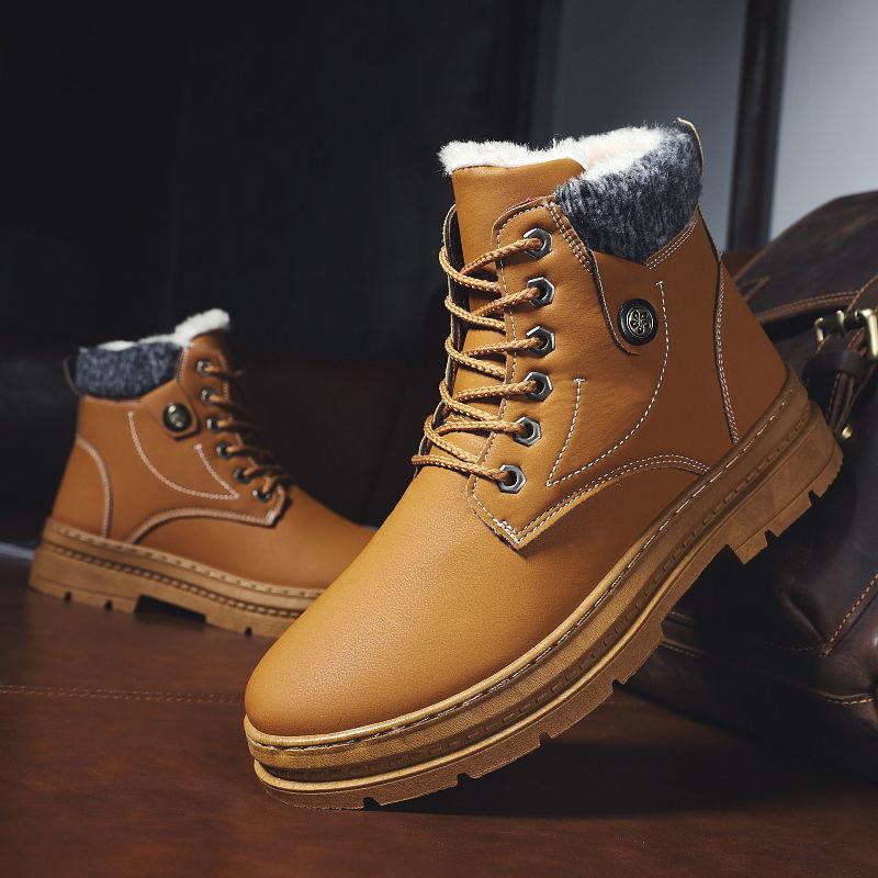 giay boot nam  Bốt Đi Tuyết Phong Cách Hàn Quốc, Giày Đệm Cotton Cao Cấp, Lót Lông Cừu, Dày Và Ấm Áp, Bốt Giữa, Bốt Công Nhân Thường Ngày, Thời Trang, Giày Ren Giữa Hoa Cổ Cao 7