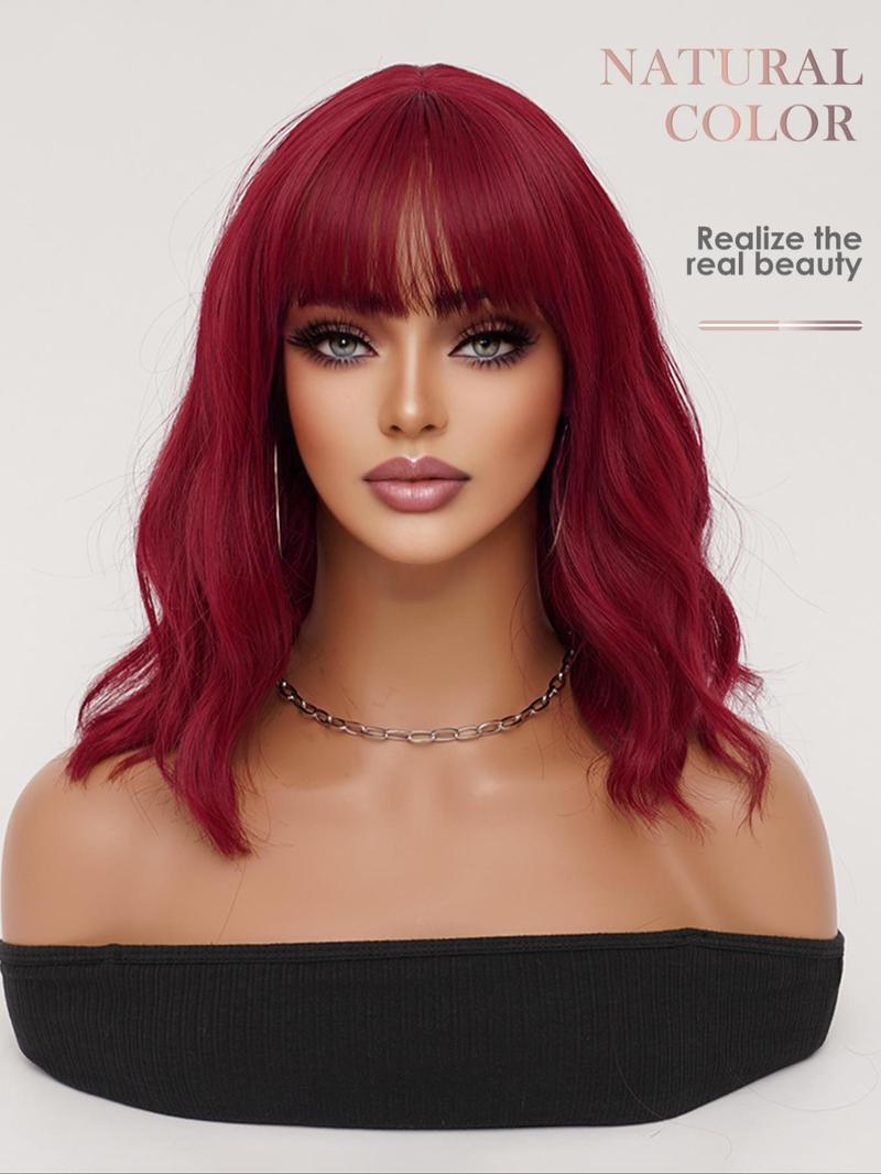 Product Introduction of 16 Inch Short Wavy Wigs for Women, Gorgeous Fluffy Wigs with Bangs, Synthetic Full Machine Wigs for Party, Daily Use 2