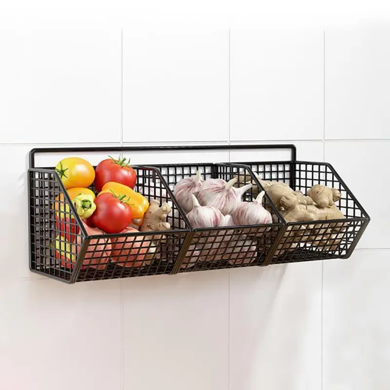 Rak Penyimpanan, Dipasang di Dinding, Untuk Bawang, Halia, Bawang Putih, Perasa, Rempah, Rak Dapur, Tanpa Tebuk, Bakul Longkang Sayur dan Buah, Sesuai untuk Kegunaan Dapur