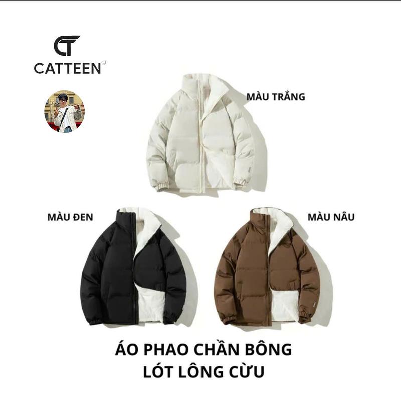 Áo Khoác Phao Suông lót lông cừu cao cấp CATTEEN Áo đại hàn dày dặn Chống rét, Giữ ấm cơ thể cho nam nữ Unisex Menswear