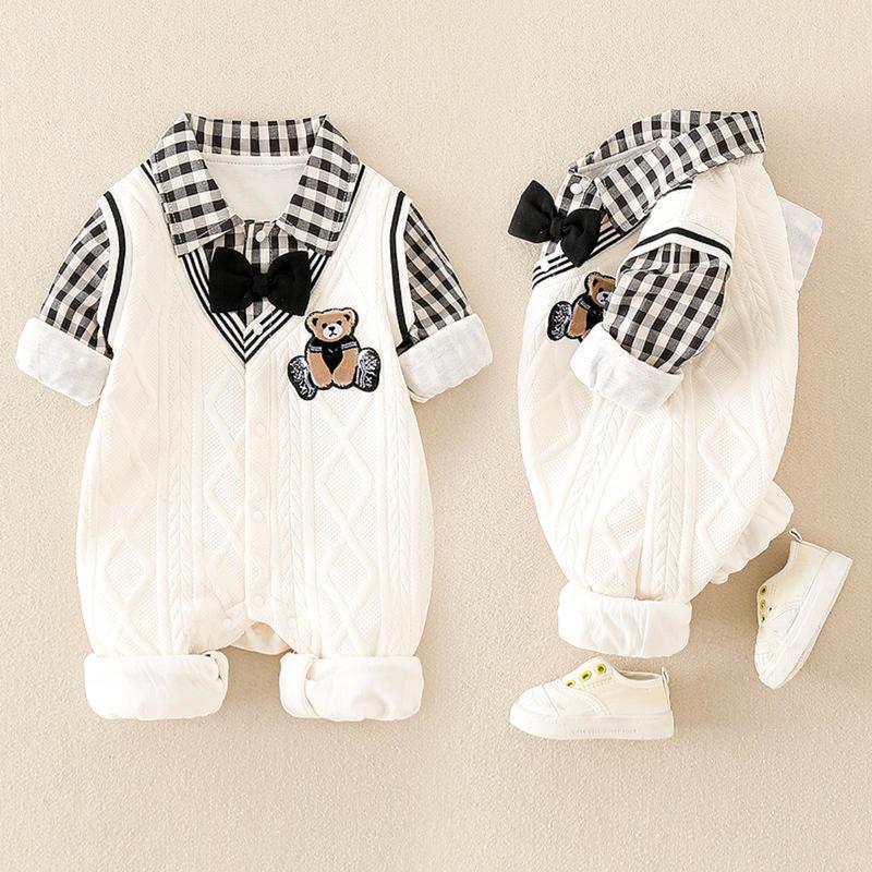 Body công tử dài tay vải len Bodysuit cho bé trai mặc dự tiệc thôi nôi đầy tháng Áo liền quần CA RÔ SLT150