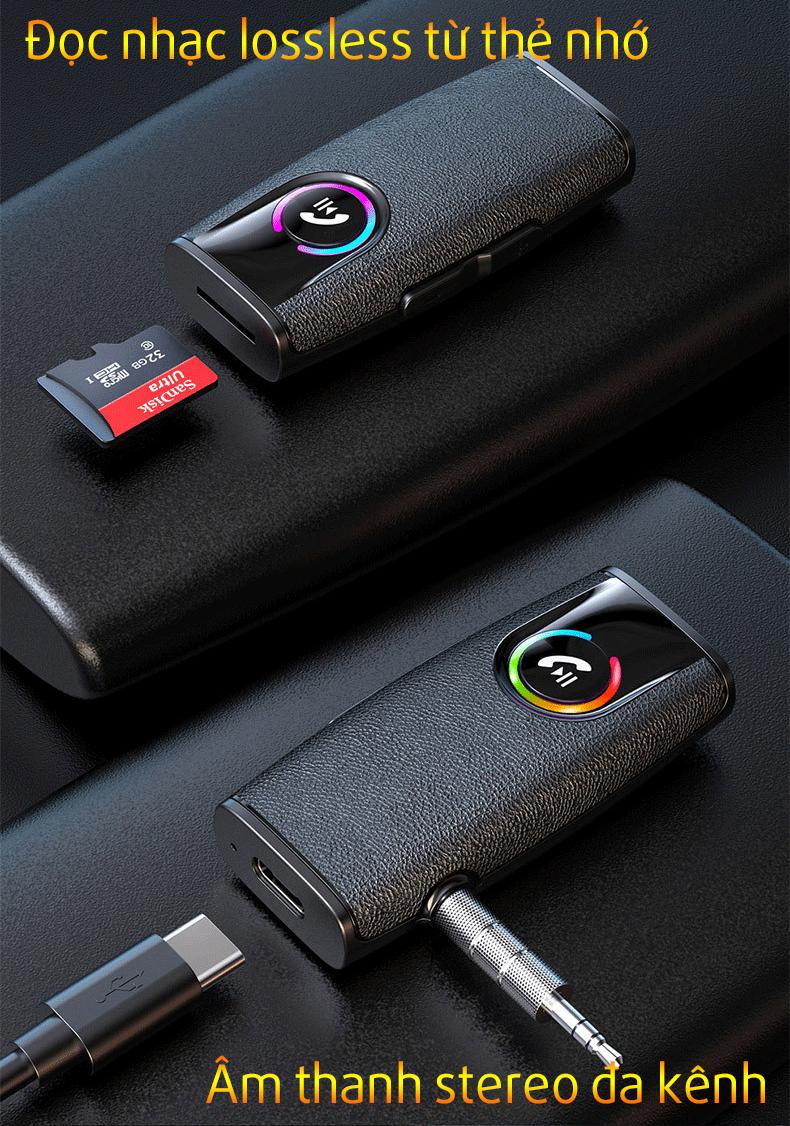 Product Introduction of Bluetooth receiver GR03 thế hệ mới gắn cổng AUX trên xe, bluetooth 5.1, có thẻ nhớ 10