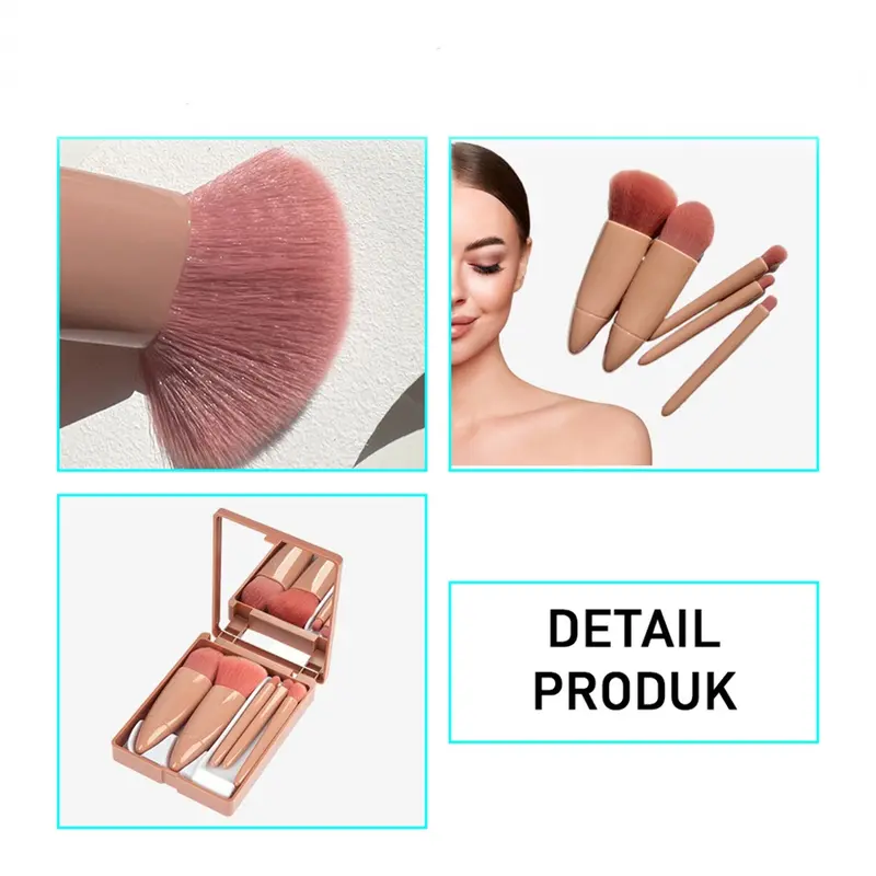 Kuas Make Up Brush isi 5 in 1 Set Box Cermin Kuas Powder Foundation Beauty Tools mini portable travel set 4