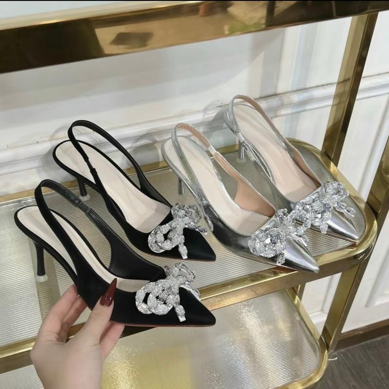 Giày sục cao gót bít mũi Nơ Hột Đá HM99 mũi nhọn gót cao 7cm,9cm dành cho nàng đi tiệc đi chơi đây ạ DéP Shoes Nữ Cao Su Nhung