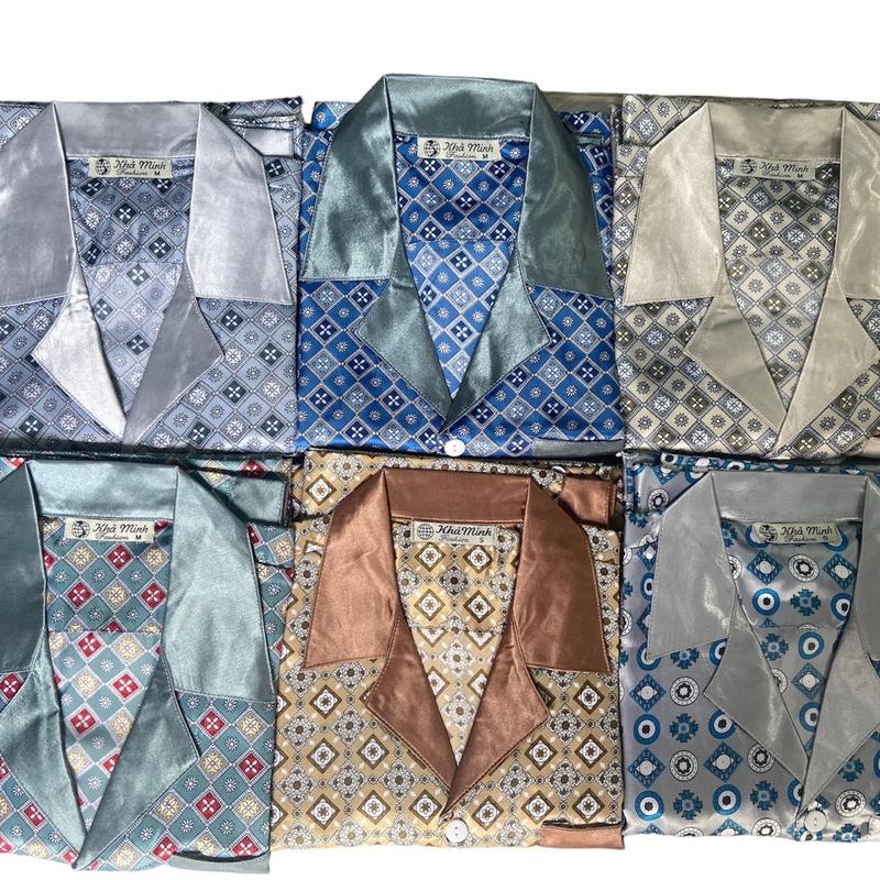  Đồ bộ Pijama lụa phi bóng tay dài trung niên đồ ngủ ông già 