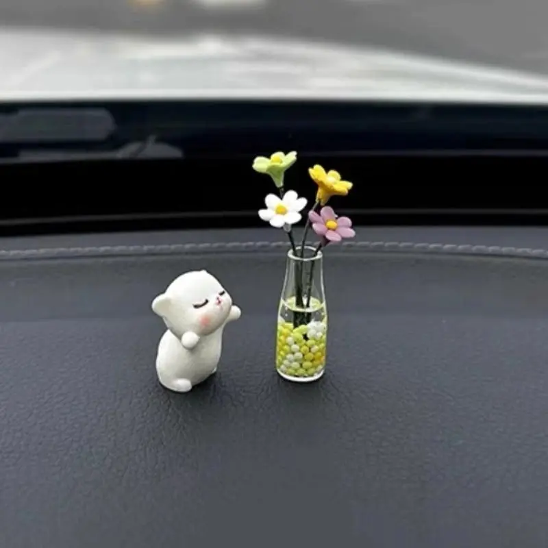Cute Cartoon Design Car Ornament, 1 Set Car Center Console Decoration, Car Interior Decoration Accessories for Women & Girls