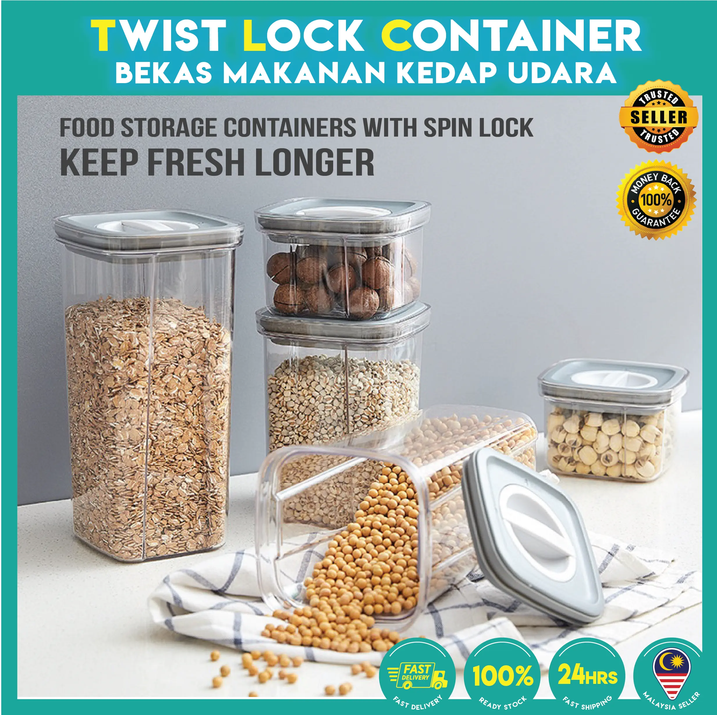 Air Tight Twist Lock Container Food Storage Transparent Stackable ...