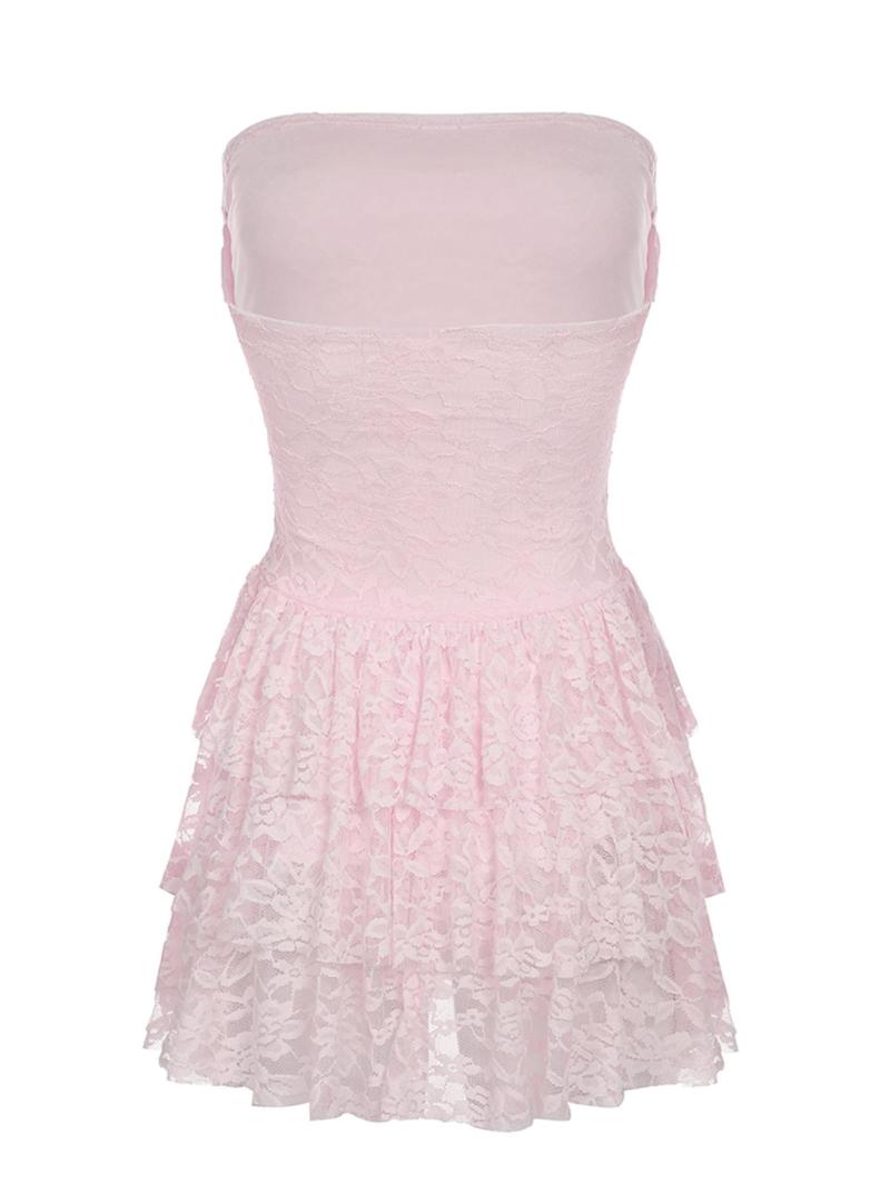 Product Introduction of Women's Tiered Layer Floral Lace Tube Dress, Elegant Strapless Short Dress for Party Club Dating Wear, Ladies Summer Clothes 2