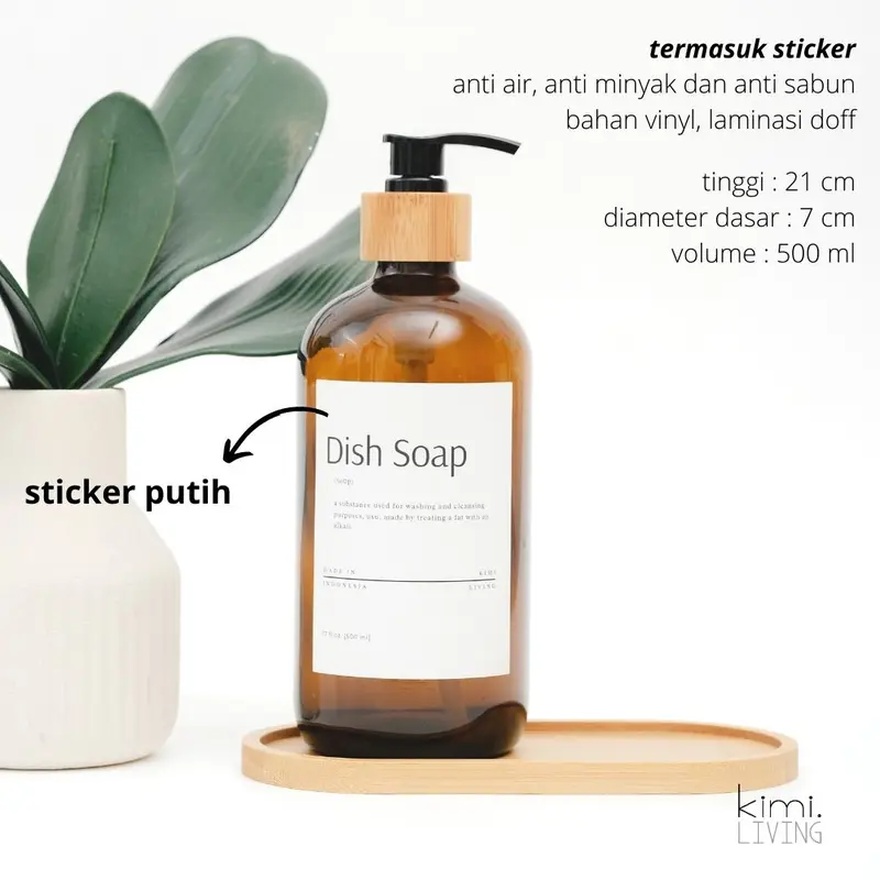 KIMI LIVING - RYOTA Botol Refill KACA Pump BAMBOO untuk Sabun Shampoo Conditioner Hand Sanitizer / Refillable Bottle Amber Tutup Bambu Dekorasi Rumah Minimalis Estetik Putih 2